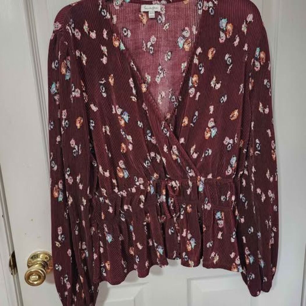 Love, Fire burgundy long sleeve peplum top size XL
